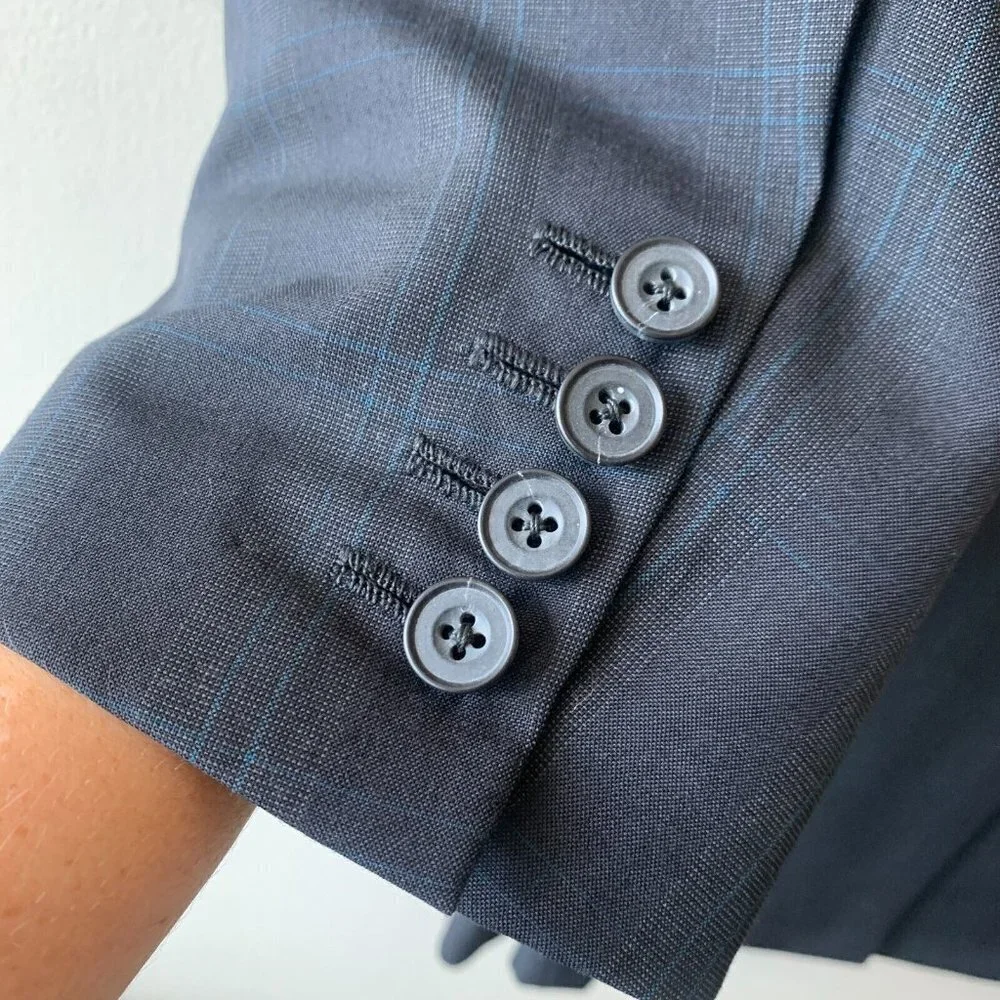 Norman Hilton Blazer Sport Coat‎ Men's 39L Wool Grey Plaid  Made in USA 2 Button
